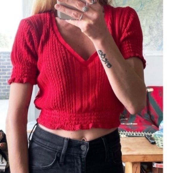 Zara Red Crotchet Crop Knit Top Small - Picture 4 of 5